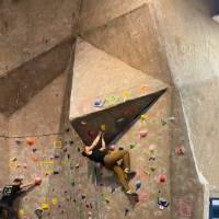 competitor on overhanging climb